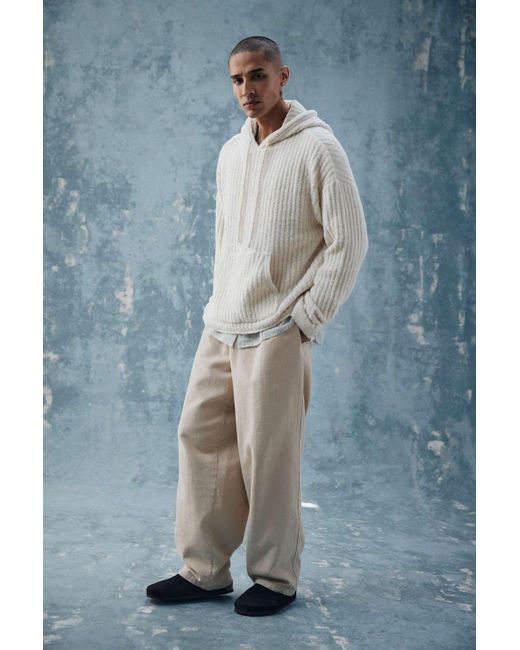 BDG Blue Waterloo Ribbed Hoodie Sweater In Cream,at Urban Outfitters for men