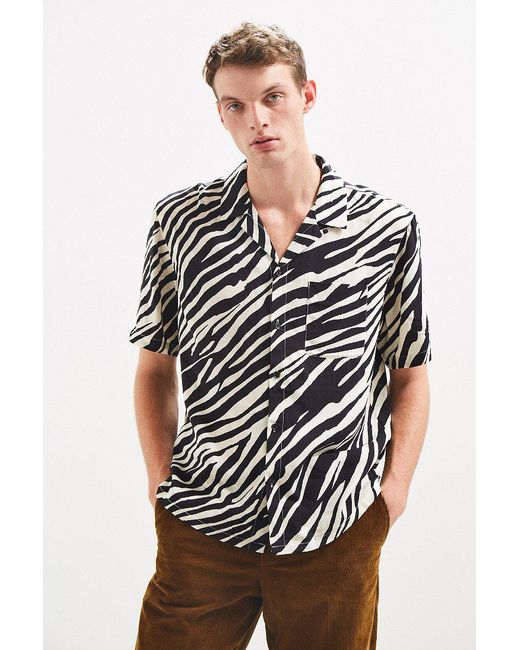 Urban Outfitters Black Uo Zebra Rayon Short Sleeve Button-down Shirt for men