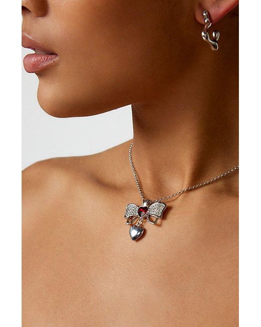Urban Outfitters Brown Delicate Bow Heart Chain Necklace
