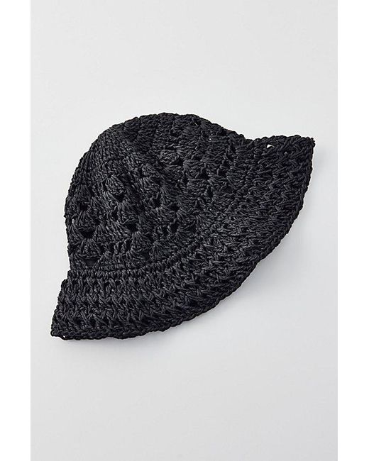 Urban Outfitters Black Woven Straw Bucket Hat