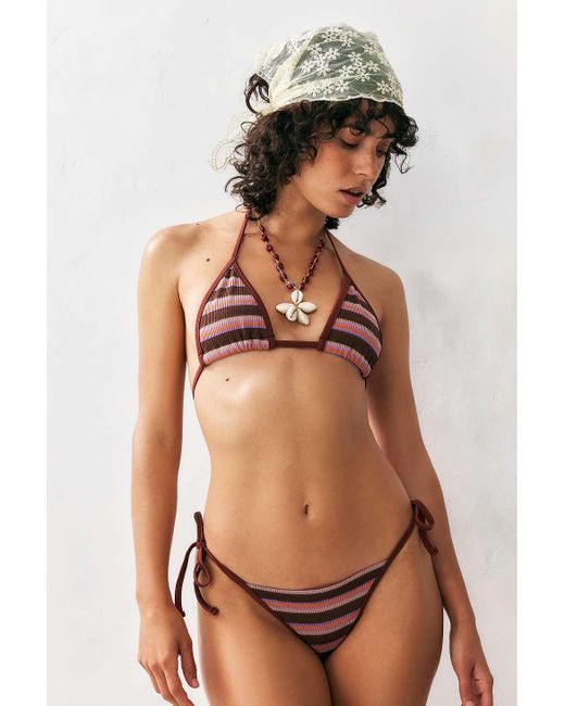 Urban Outfitters Brown Uo Striped Seamless Triangle Bikini Top
