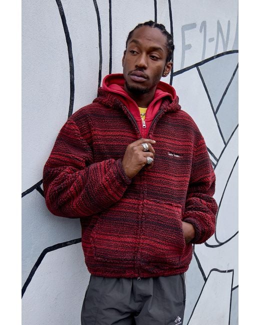 iets frans Red Burgundy Stripe Fleece Hoodie for men
