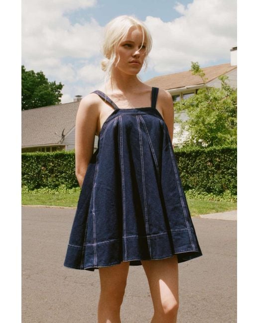 BDG Blue Joelle Denim Shapeless Mini Dress In Indigo,at Urban Outfitters