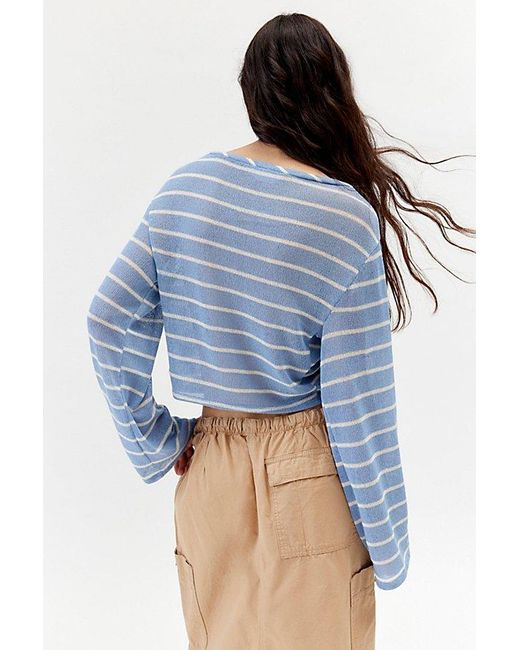 Urban Renewal Blue Remnants Striped Loose Knit Drippy Sleeve Sweater