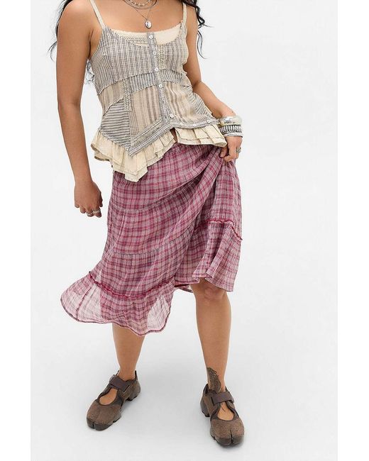 Kimchi Blue Red Kimchi Betty Check Awkward Midi Skirt