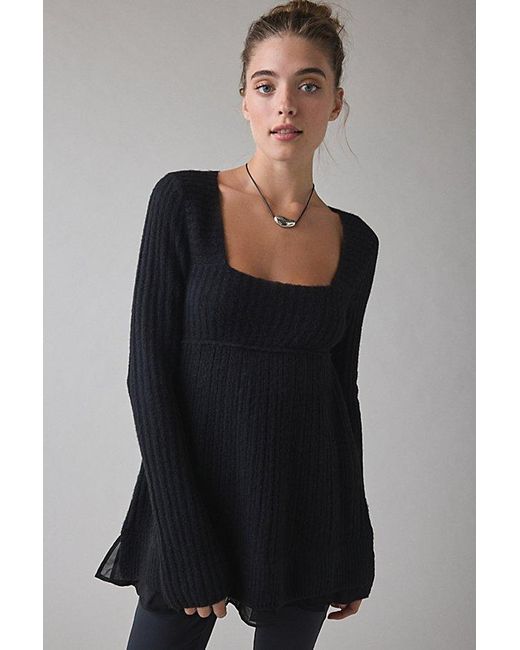 Kimchi Blue Black Hannah Ruffle Trim Babydoll Sweater