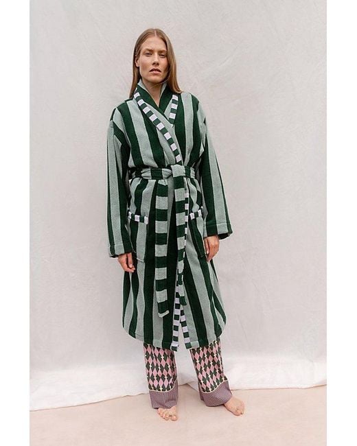 TBCo Green Striped Cotton Bath Robe