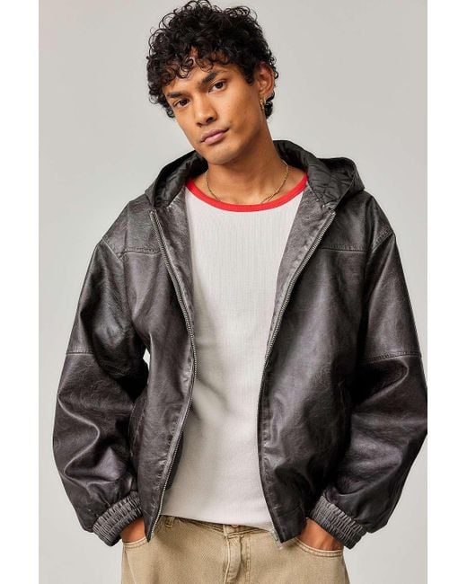 BDG Gray Silvio Washed Faux Leather Skate Hoodie for men
