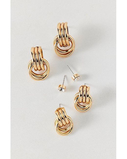 Urban Outfitters Metallic Knotted Stud And Hoop Earring Set
