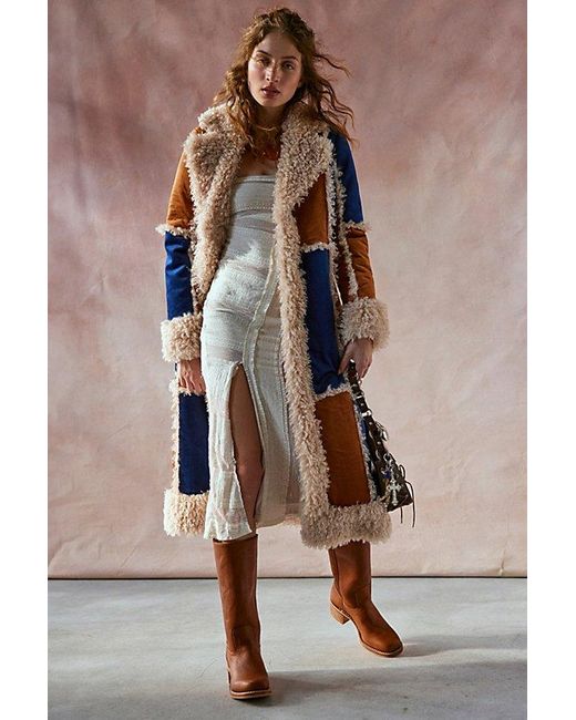 Kimchi Blue Blue Patchwork Faux Fur Trimmed Coat