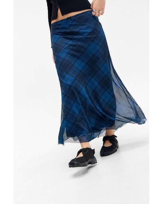Urban Outfitters Blue Uo Contour Column Mesh Maxi Skirt
