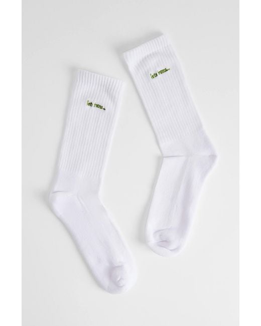 iets frans White Embroidered Socks for men