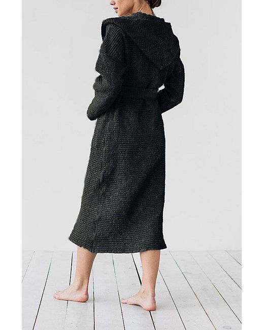 MagicLinen Black Waffle Hooded Bath Robe