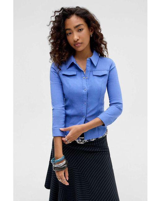 Silence + Noise Blue Silence + Noise Polly Bengaline 3/4 Sleeve Shirt