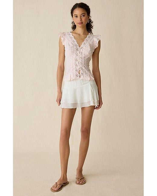 Kimchi Blue Natural Aurelia Lace Trim Flutter Sleeve Blouse
