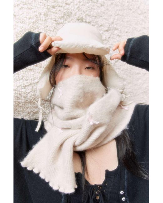Urban Outfitters White Uo Eve Bow Brushed Scarf In Ivory,at