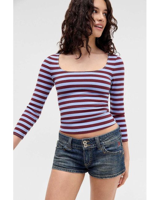 BDG Red 3/4 Sleeve Rib Top