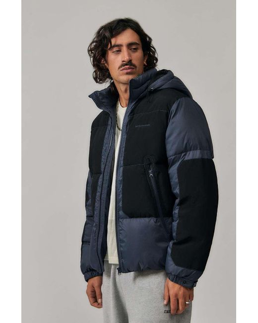iets frans Blue Panelled Mountain Puffer Jacket for men