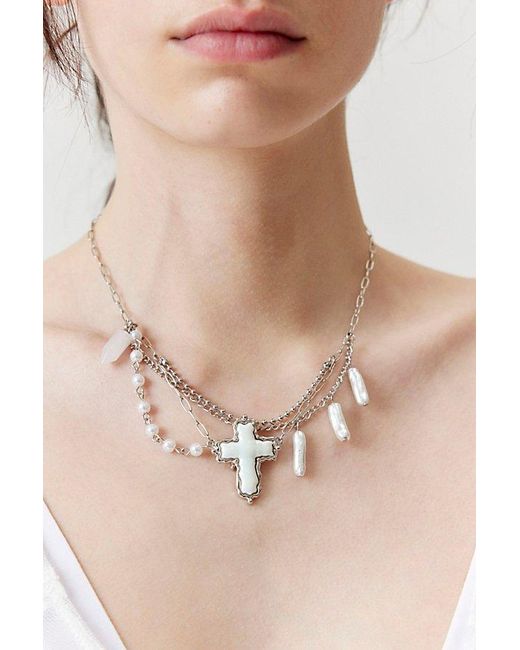 Urban Outfitters Natural Layered Cross Necklace