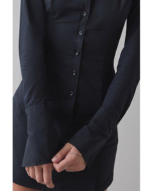 Urban Outfitters Black Uo Leilani Slim Button Up Shirt Top