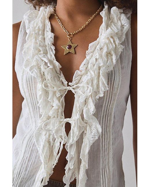 Kimchi Blue White Clara Cascading Ruffle Tie-Front Tank Top