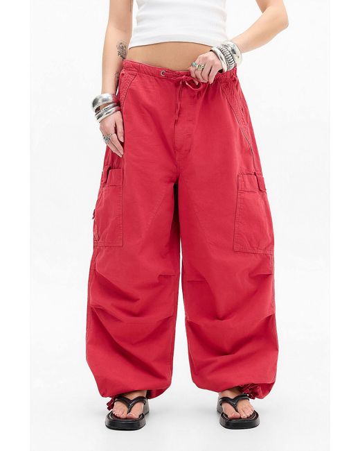Jaded London Red Parachute Cargo Trousers
