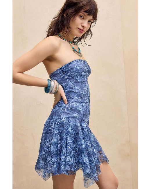Silence + Noise Blue Silence + Noise Edith Bandeau Lace Mini Dress