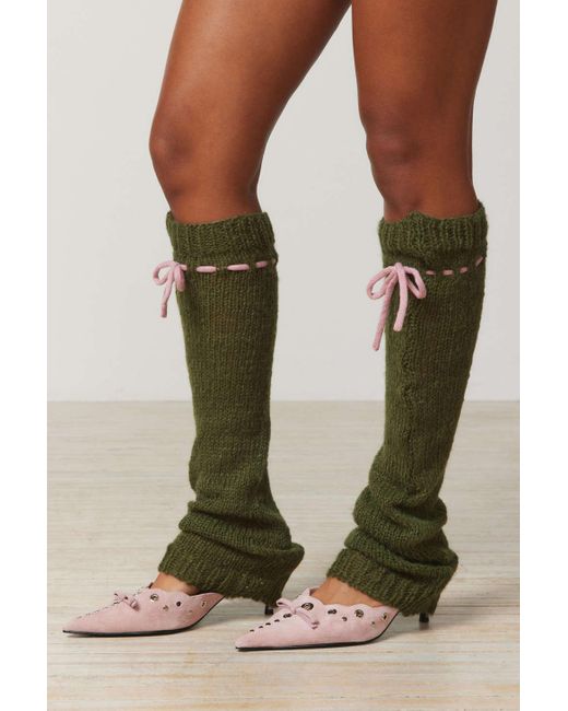 Urban Outfitters Green Uo Bow Leg Warmer In Olive,at