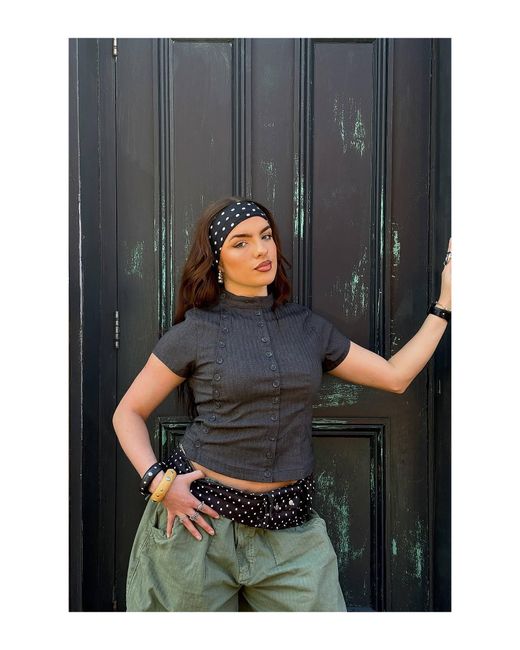 Urban Outfitters Gray Uo Laurna Double Button Blouse