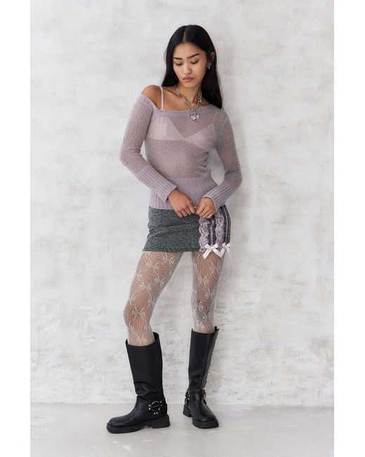 Urban Outfitters Gray Uo Asymmetrical Sheer Fine Knit Top