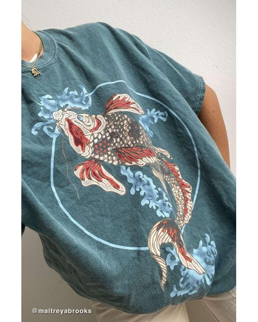 Urban Outfitters Blue Koi Fish Overdyed T-shirt Dress