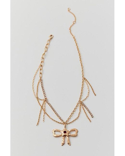 Urban Outfitters Brown Josie Textured Bow Necklace