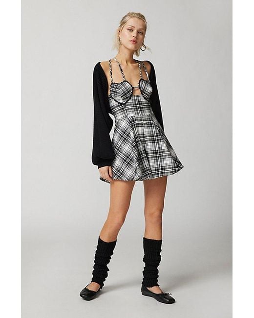 Urban Outfitters Gray Uo Dorian Plaid Heart Romper