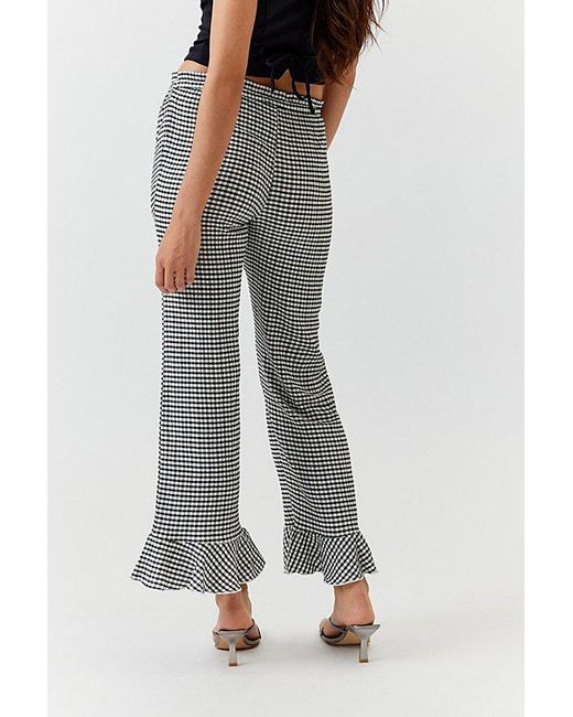Urban Outfitters Gray Uo Daphne Printed Ruffle Flare Pant