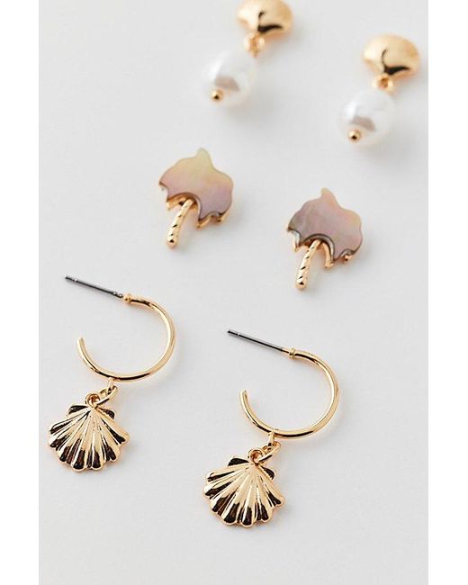 Urban Outfitters Brown Palm Post & Hoop Earring Set