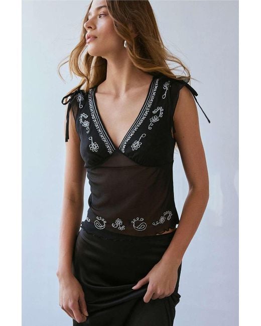 Kimchi Blue Black Giselle Embroidered Top
