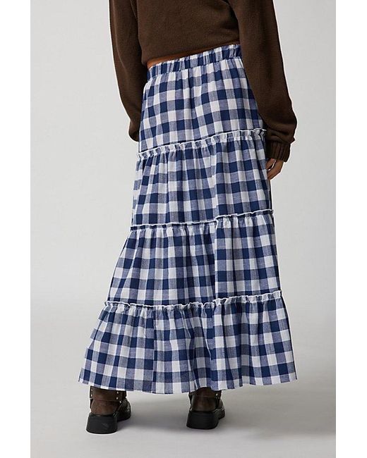 Urban Renewal Blue Remnants Gingham Tiered Maxi Skirt