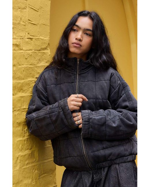 BDG Blue Travis Quilted Bomber Jacket