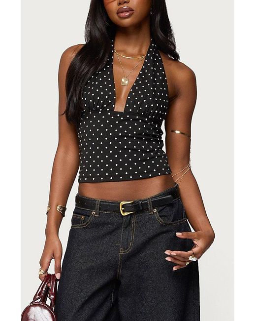 Edikted Black Blaire Polka Dot Halter Top