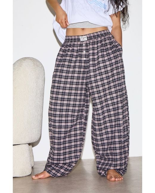 Out From Under Blue Brushed Check Barrel Trousers