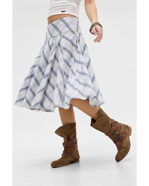 Urban Outfitters Blue Uo Olga Check Voile Midi Skirt