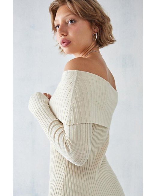 Urban Outfitters Natural Uo Tori Off-The-Shoulder Knit Mini Dress