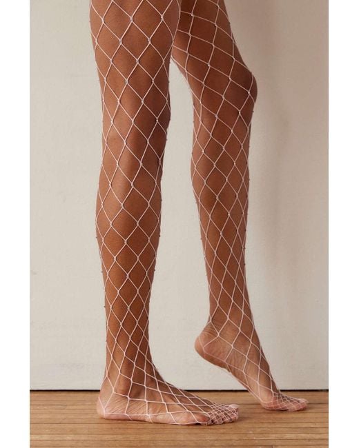 Urban Outfitters Uo Rhinestone Fishnet Tights In Pink,at in Brown