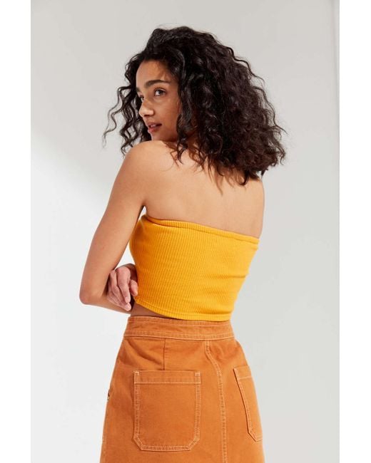 Urban Outfitters Uo Hallie Ribbed Knit Cropped Tube Top in Yellow