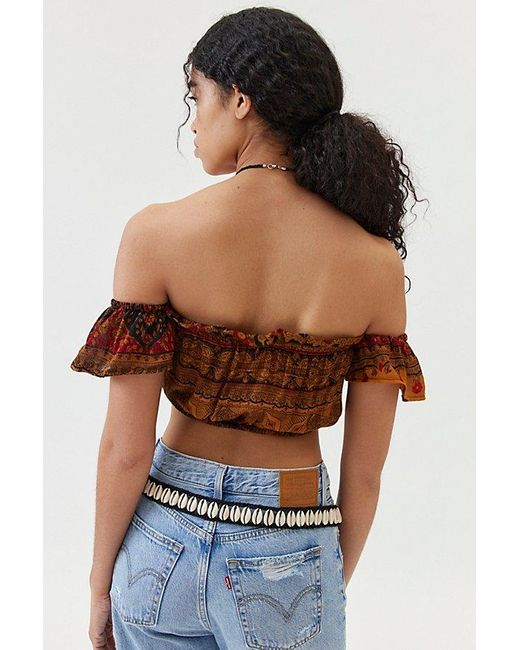 Urban Renewal Brown Remade Overdyed Gauze Off-The-Shoulder Cropped Top