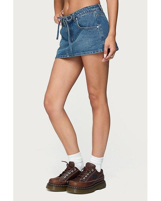Edikted Blue Ziggie Tie Front Denim Mini Skort