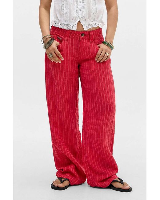 BDG Red Kayla Strip Linen Trousers