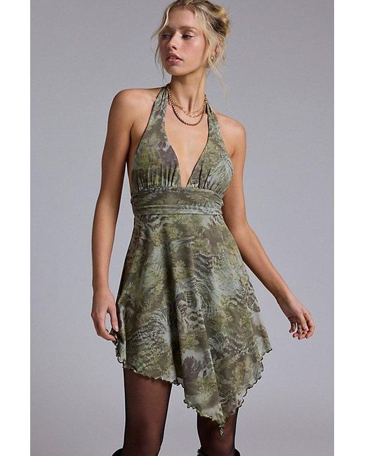 Urban Outfitters Uo Jessa Mesh Halter Mini Dress in Green | Lyst
