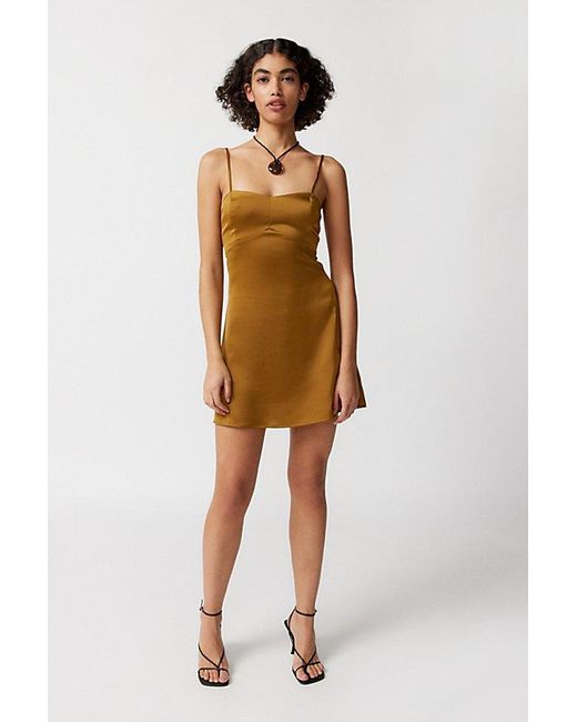 Urban Outfitters Brown Uo Bella Bow-Back Satin Mini Dress