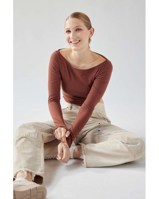 Urban Outfitters Uo Syd Ribbed Offtheshoulder Top in Green Lyst Canada